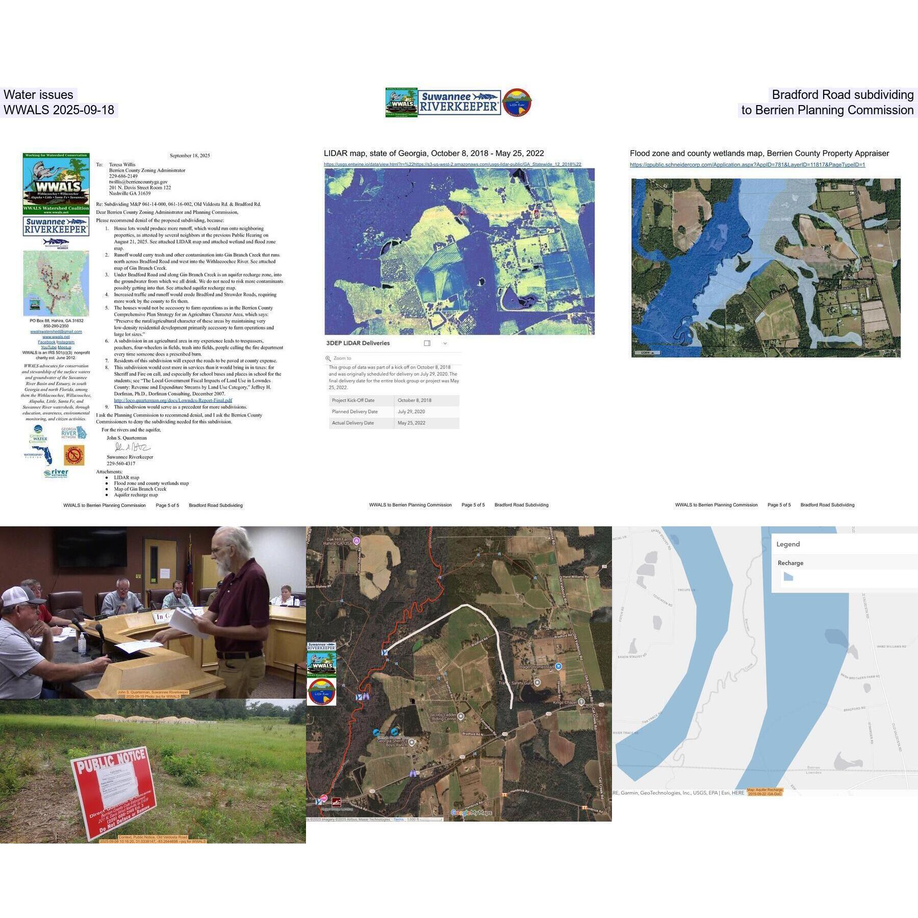 Water issues, Bradford Road subdividing, WWALS 2025-09-18, to Berrien Planning Commission