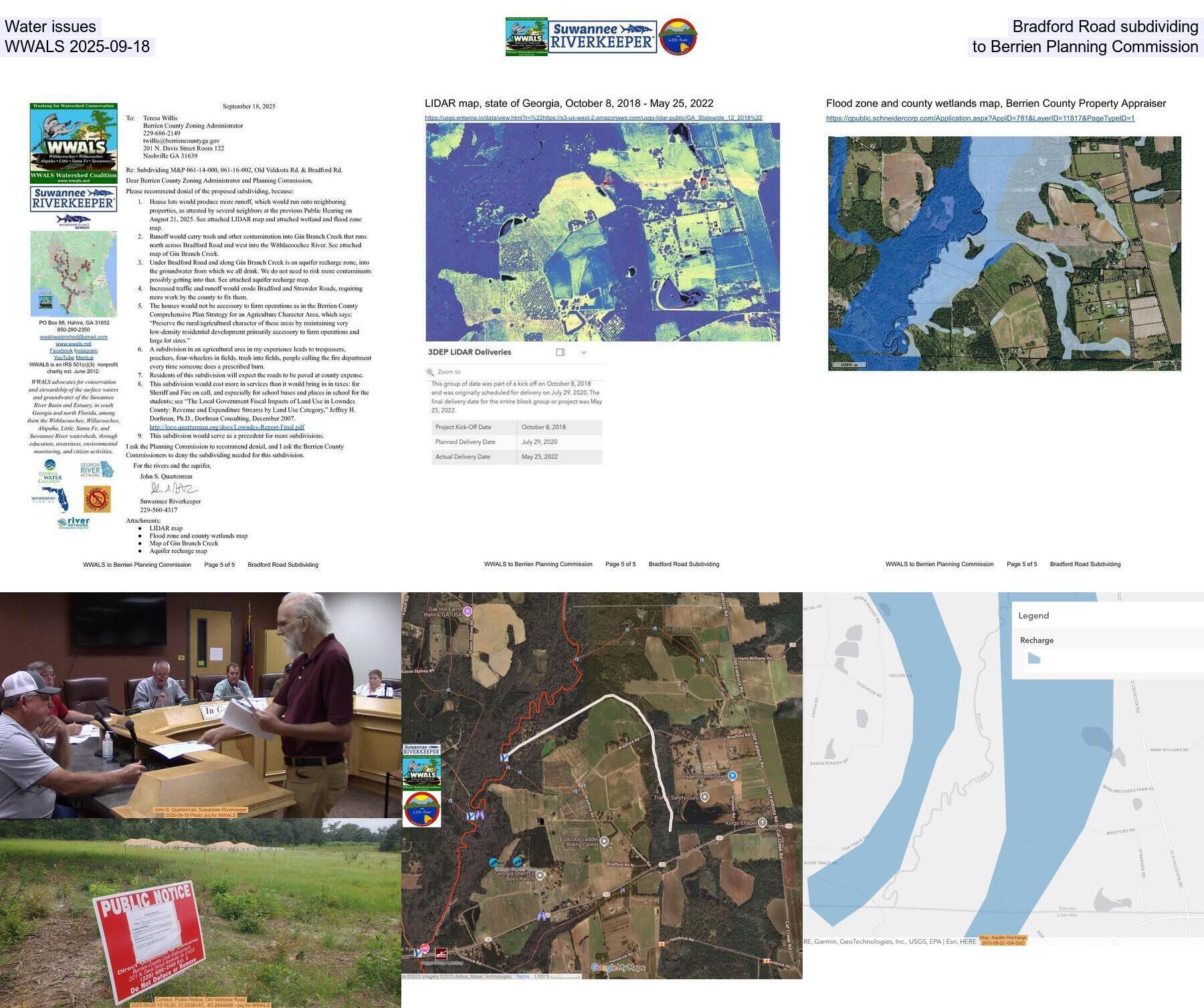 [Water issues, Bradford Road subdividing, WWALS 2025-09-18, to Berrien Planning Commission]