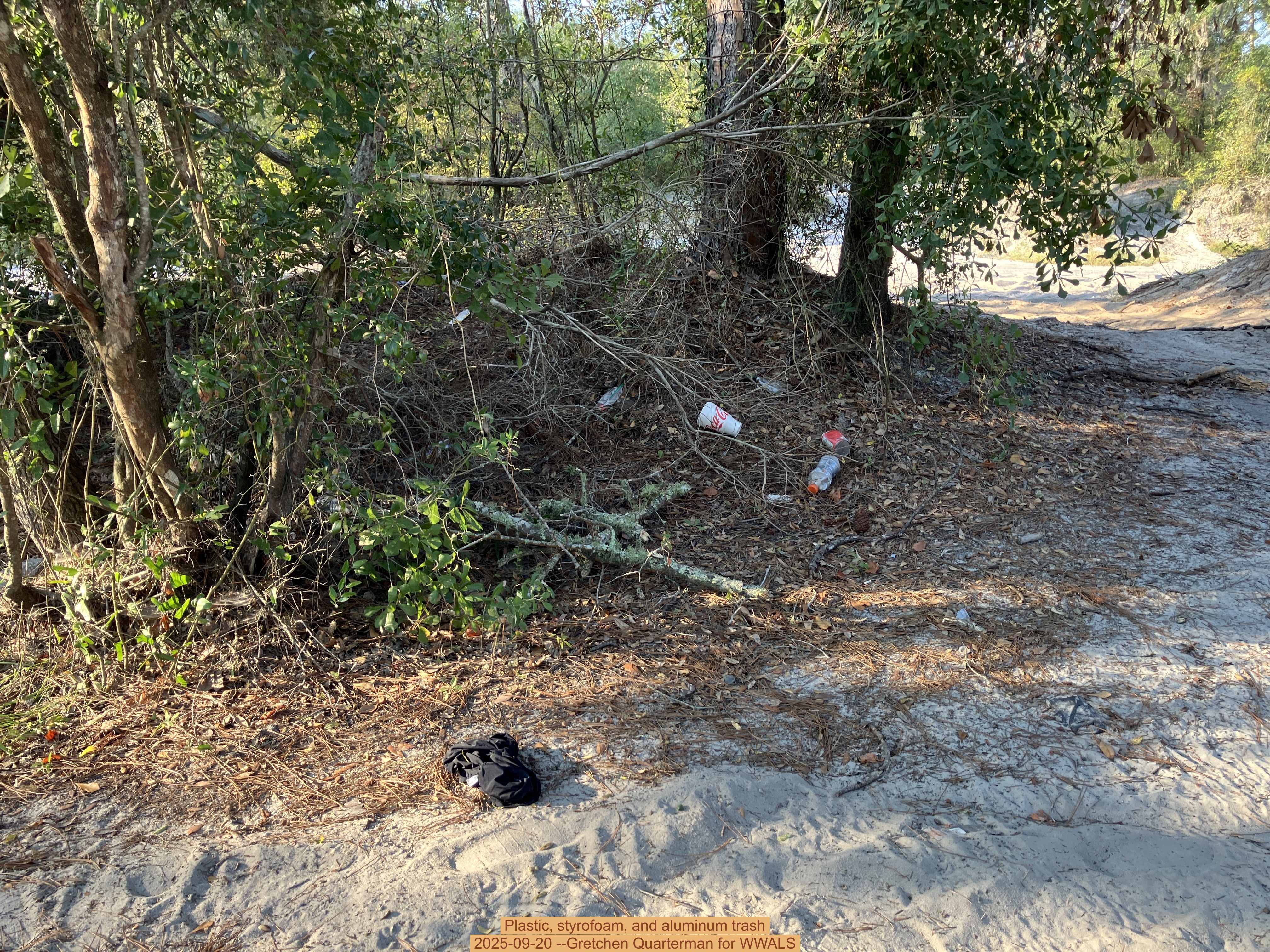 Plastic, styrofoam, and aluminum trash, 2025-09-20 --Gretchen Quarterman for WWALS