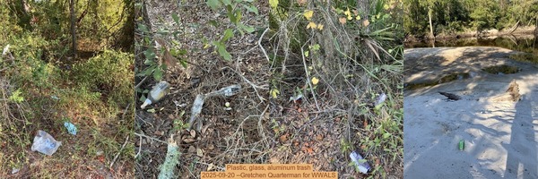 [Plastic, glass, aluminum trash, 2025-09-20 --Gretchen Quarterman for WWALS]