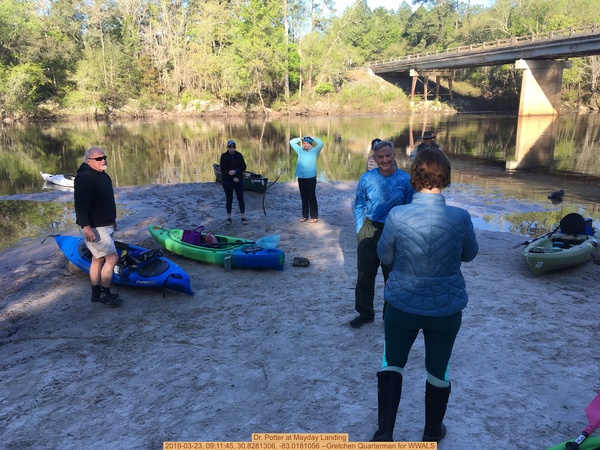 [Dr. Potter at Mayday Landing, 2019-03-23, 09:11:45, 30.8281306, -83.0181056 --Gretchen Quarterman for WWALS]