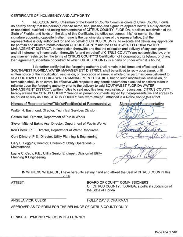 [Certificate of Incumbency and Authority about SWFWMD]