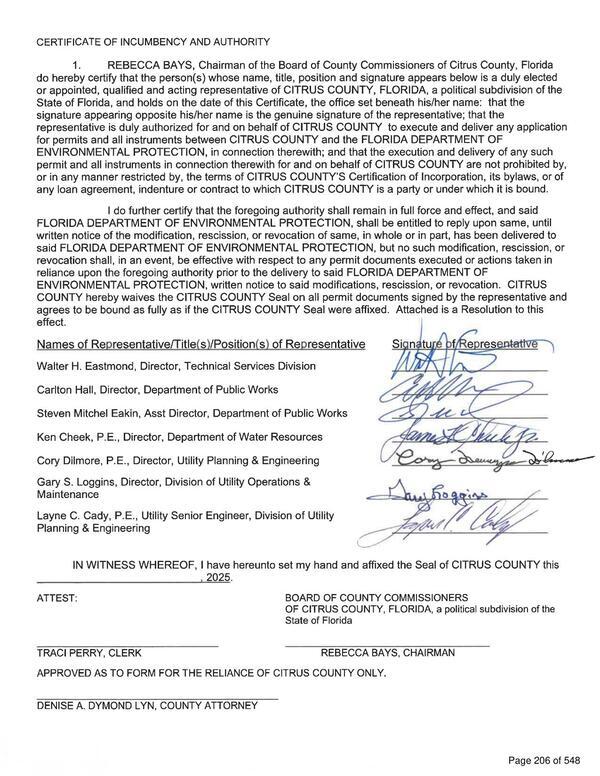 [Certificate of Incumbency and Authority about FDEP]