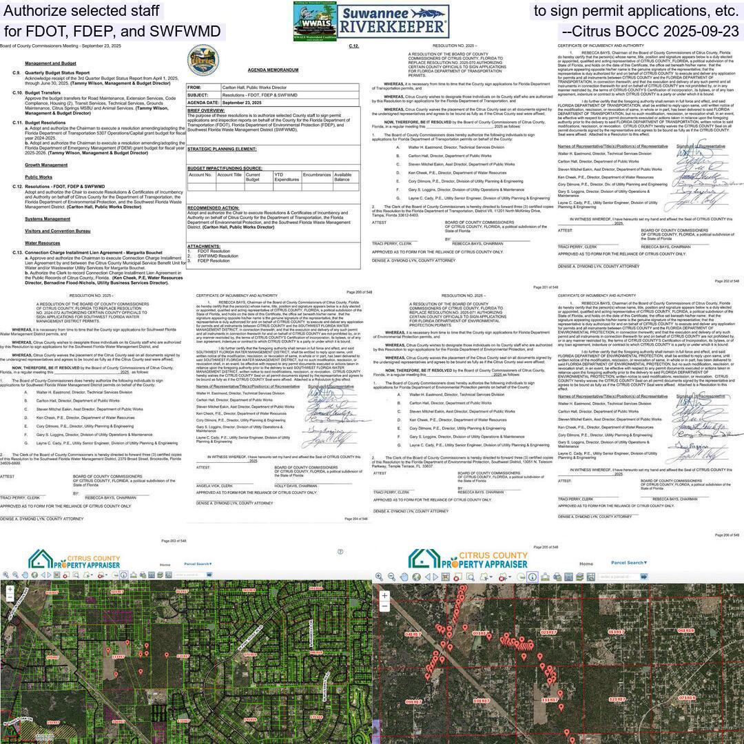 Authorize selected staff to sign permit applications, etc., for FDOT, FDEP, and SWFWMD --Citrus BOCC 2025-09-23