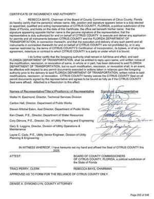 [Certificate of Incumbency and Authority about FDOT]