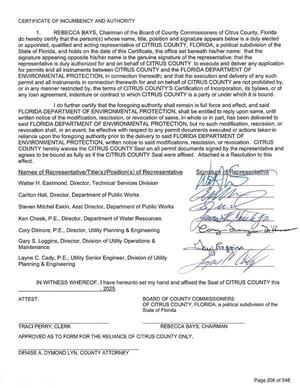 [Certificate of Incumbency and Authority about FDEP]