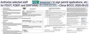[Authorize selected staff to sign permit applications, etc., for FDOT, FDEP, and SWFWMD --Citrus BOCC 2025-09-23]