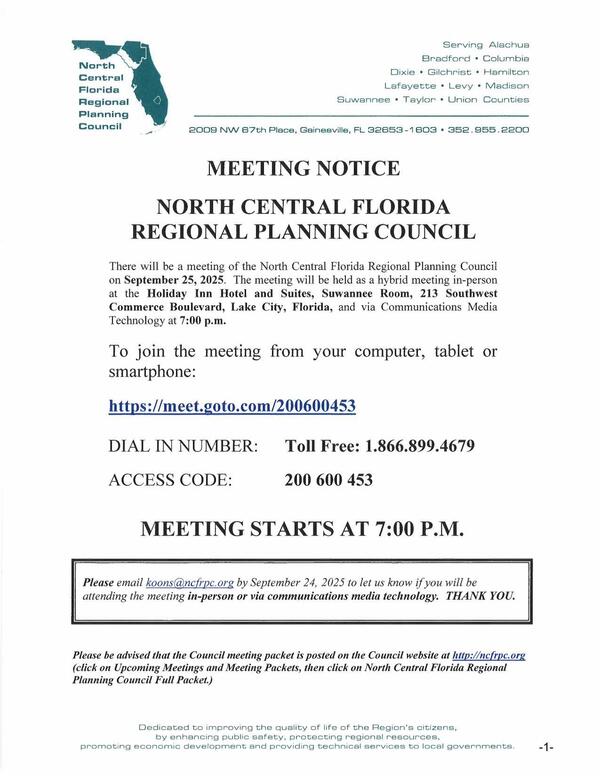 [Meeting Notice, 2025-09-25 --NCFRPC]