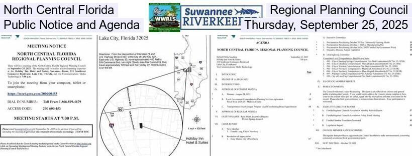 North Central Florida Regional Planning Council, Public Notice and Agenda, Thursday, September 25, 2025