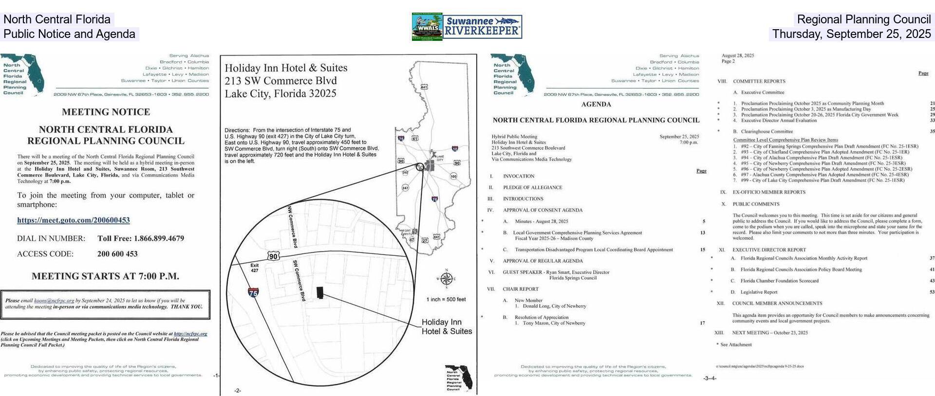 North Central Florida Regional Planning Council, Public Notice and Agenda, Thursday, September 25, 2025