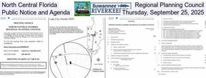 [North Central Florida Regional Planning Council, Public Notice and Agenda, Thursday, September 25, 2025]