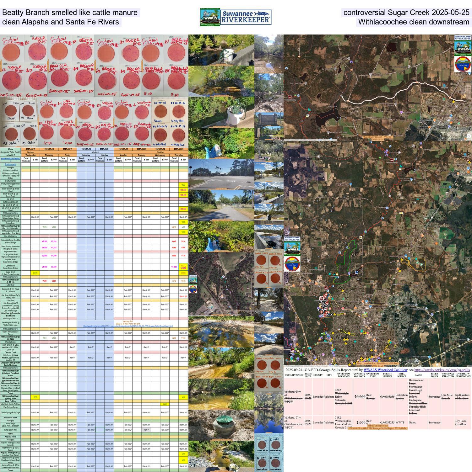 [Beatty Branch smelled like cattle manure, controversial Sugar Creek 2025-05-25, clean Alapaha and Santa Fe Rivers, Withlacoochee clean downstream]
