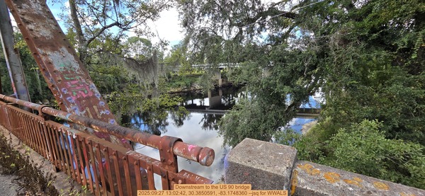 [Downstream to the US 90 bridge, 2025:09:27 13:02:42, 30.3850591, -83.1748360 --jsq for WWALS]