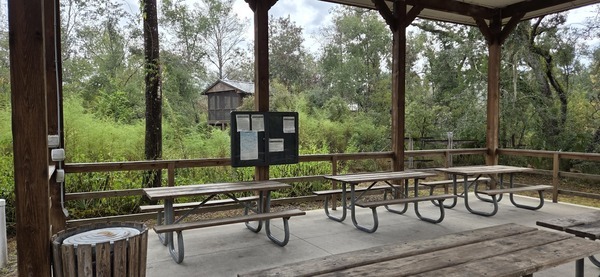 Dining Pavilion and sleeping platforms, 2025:09:27 10:34:50, 30.2468143, -83.2458567