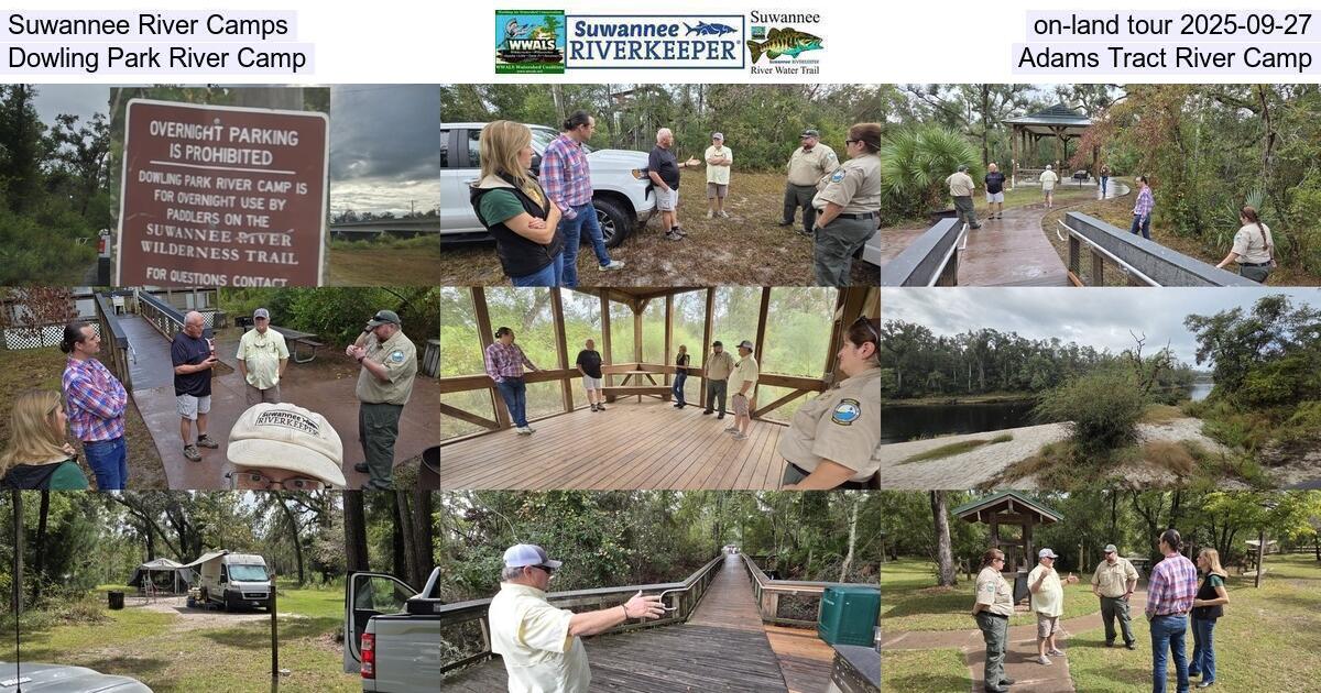 [Suwannee River Camps, on-land tour 2025-09-27, Dowling Park River Camp, Adams Tract River Camp]