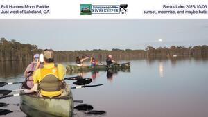 [Full Hunters Moon Paddle, Banks Lake 2025-10-06, Just west of Lakeland, GA, sunset, moonrise, and maybe bats]