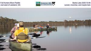 [Full Hunters Moon Paddle, Banks Lake 2025-10-06, Just west of Lakeland, GA, sunset, moonrise, and maybe bats]