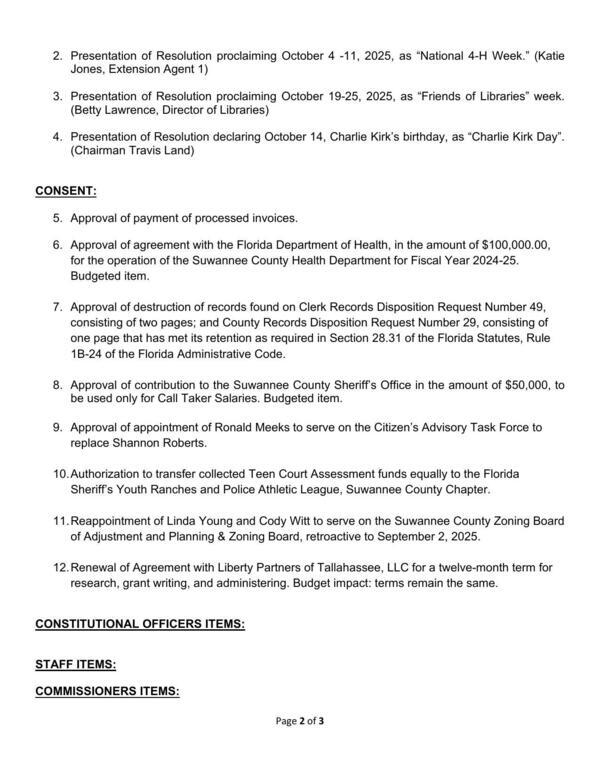 [Staff Items (including Lower Ichetucknee River Springs Protection Zone)]