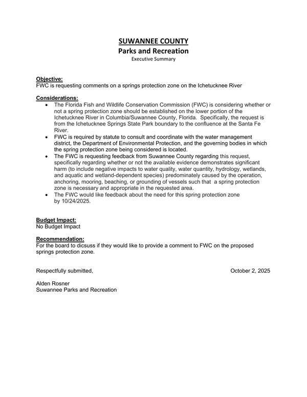 [The FWC is requesting feedback from Suwannee County regarding this request....]