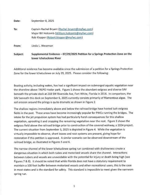 [Supplemental Evidence — 07/29/2025 Petition for a Springs Protection Zone on the lower Ichetucknee River 2025-09-08]