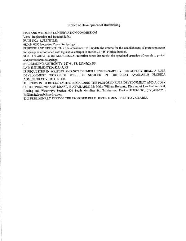 [Notice of Development of Rulemaking 68D-24,0035 Protection Zones for Springs]