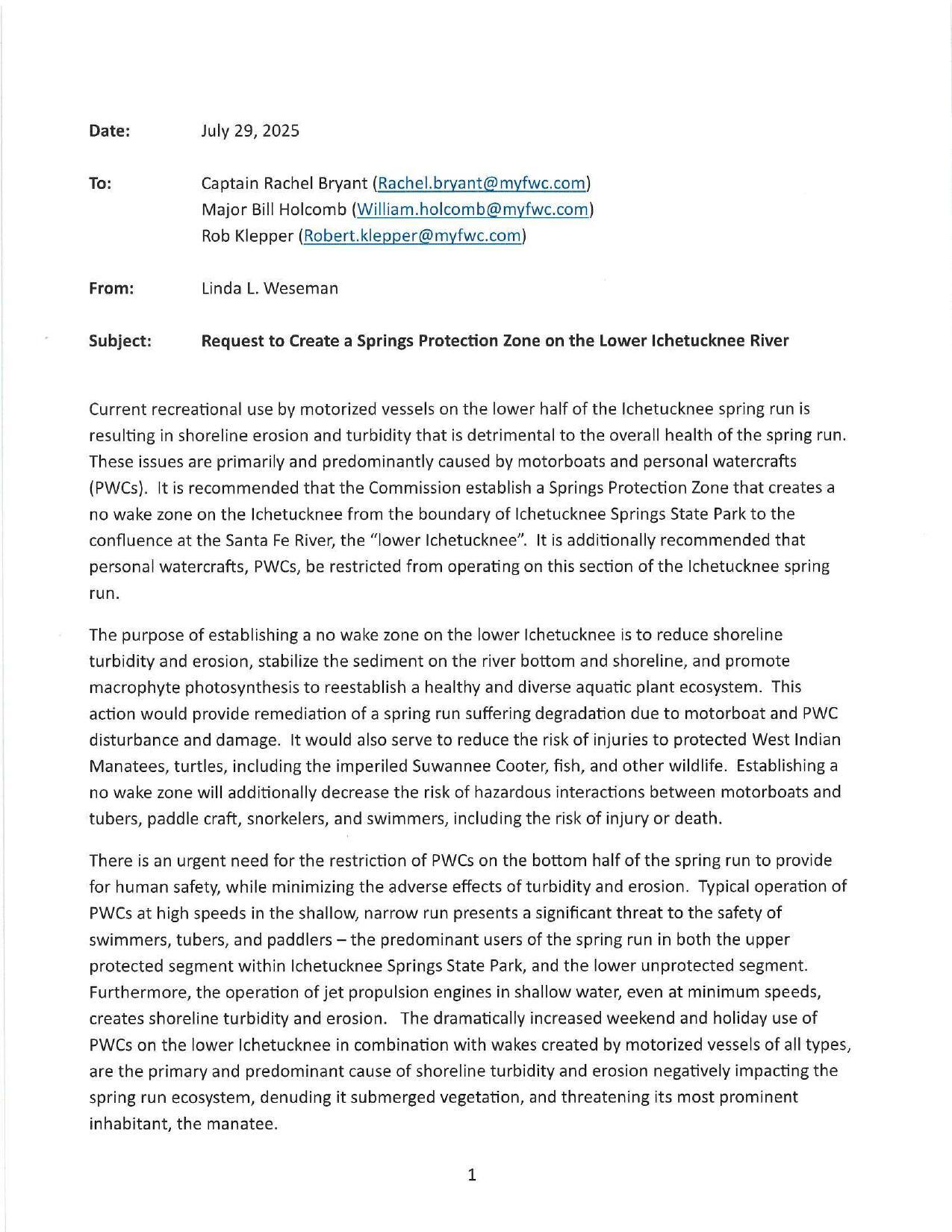 Linda L. Weseman to FFWC 2025-07-29