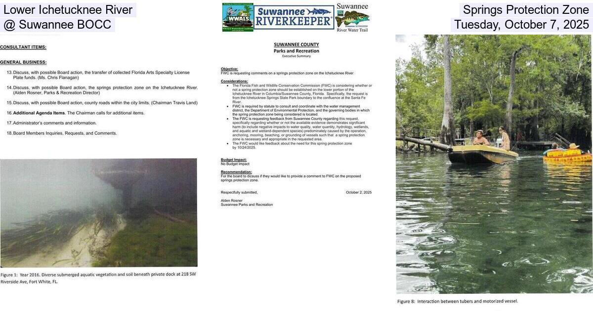 [Lower Ichetucknee River Springs Protection Zone @ Suwannee BOCC, Tuesday, October 7, 2025]