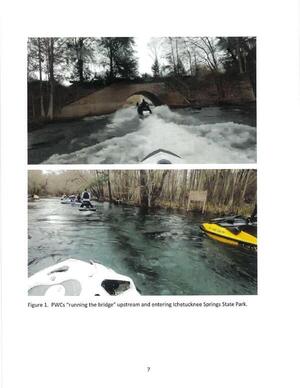 [Figure 1. PWCs “running the bridge” upstream and entering Ichetucknee Springs State Park.]