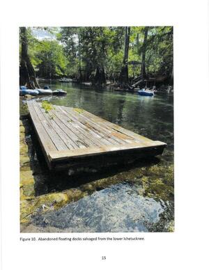 [Figure 10. Abandoned floating docks salvaged from the lower Ichetucknee.]