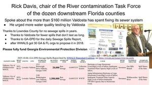 [Rick Davis, chair of the River contamination Task Force of the dozen downstream Florida counties: require more testing]