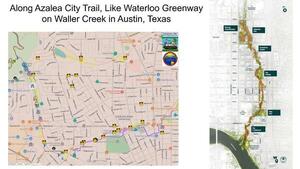[Along Azalea City Trail, Like Waterloo Greenway on Waller Creek in Austin, Texas]