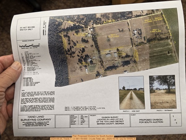 [Plat: Proposed Division for South Auction 2024-09-25, Tracts 1 - 3: 061-16-000 - 3 Lots Total, etc., 2025-10-16 --jsq for WWALS]