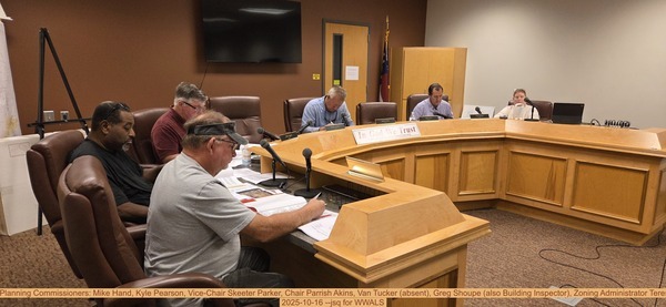[Berrien Planning Commissioners: Mike Hand, Kyle Pearson, Vice-Chair Skeeter Parker, Chair Parrish Akins, Van Tucker (absent), Greg Shoupe (also Building Inspector), Zoning Administrator Teresa Willis, 2025-10-16 --jsq for WWALS]