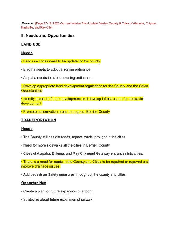 [II. Needs and Opportunities: Land Use and Transportation]