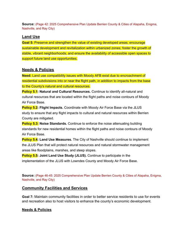 [Land Use Goals and Needs --Comprehensive Plan]