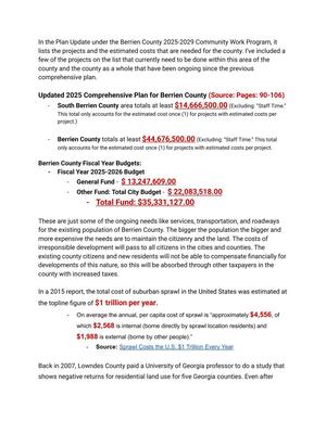 [In the Plan Update under the Berrien County 2025-2029 Community Work Program, it lists the projects and the estimated costs that are needed for the county.]