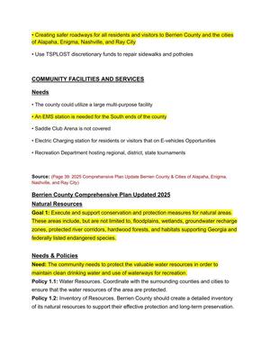 [COMMUNITY FACILITIES AND SERVICES Needs; Natural Resources Goals --Comprehensive Plan]