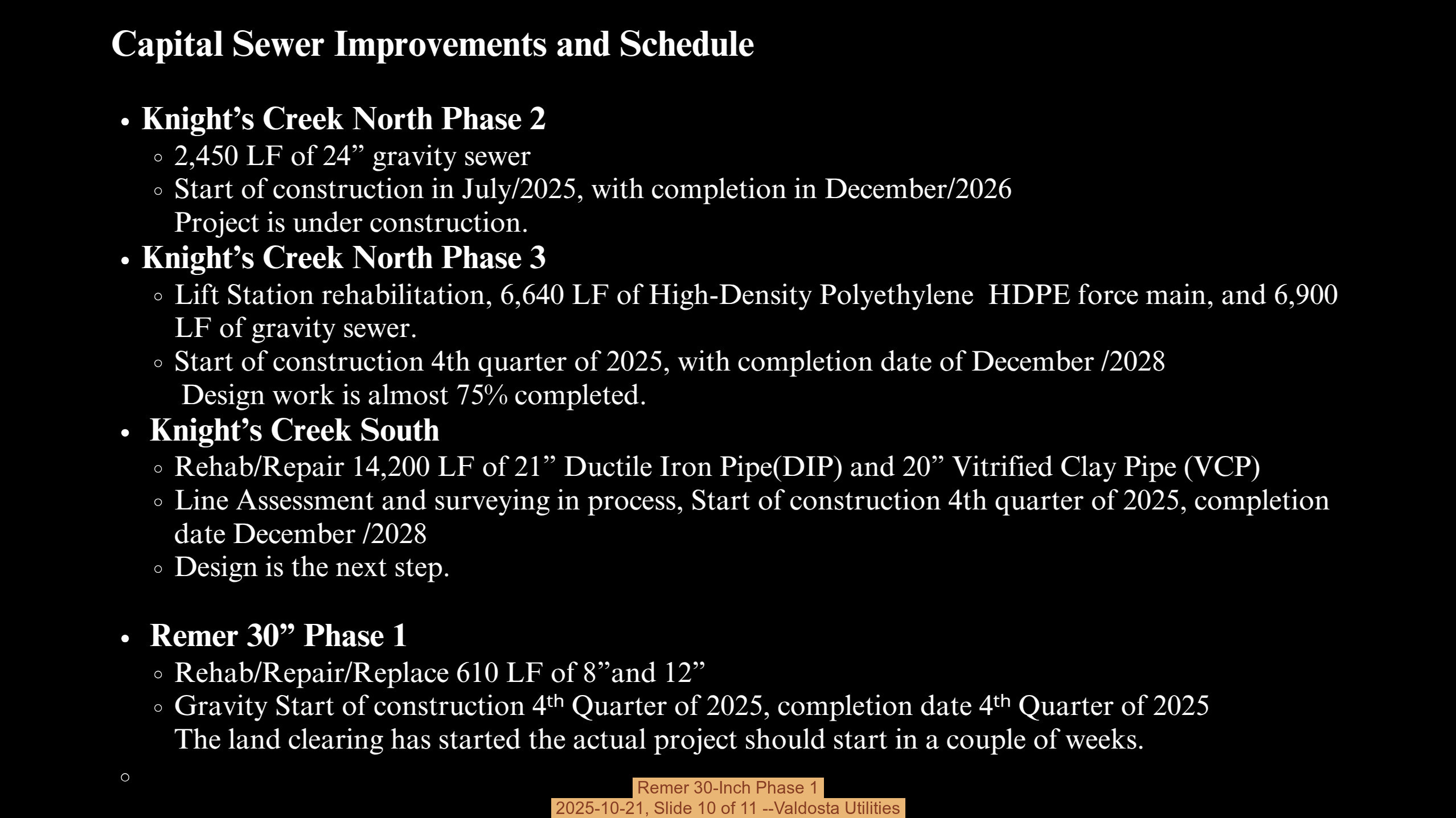 Remer 30-Inch Phase 1, 2025-10-21, Slide 10 of 11 --Valdosta Utilities