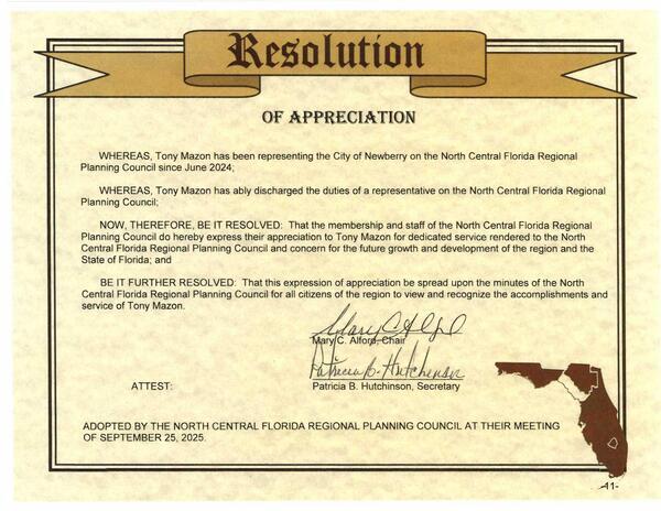 [Resolution for Tony Mazon, City of Newberry]