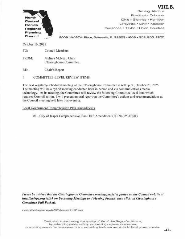 [Chair's Report]