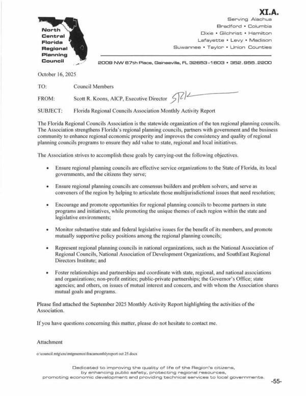 [Florida Regional Councils Association Monthly Activity Report]