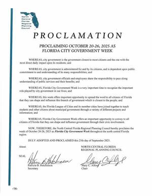 [Proclamation: Florida City Government Week October 20-26, 2025]
