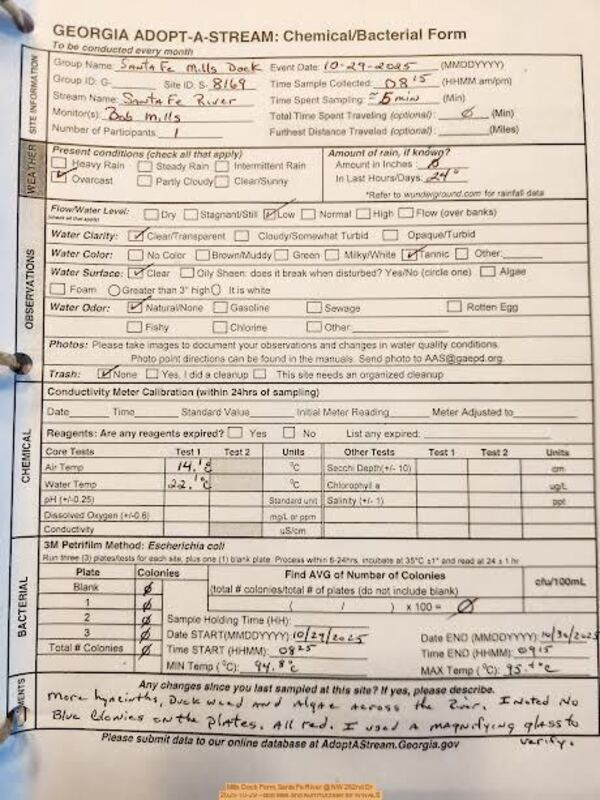 [Mills Dock Form, Santa Fe River @ NW 282nd Dr 2025-10-29 --Bob Mills and Kurt Hurzeler for WWALS]