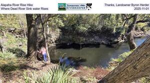 [Alapaha River Rise Hike. Thanks, Landowner Byron Herder. Where Dead River Sink water Rises, 2025-11-01]