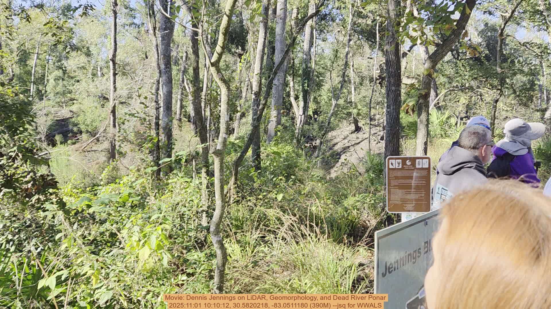 Movie: Dennis Jennings on LiDAR, Geomorphology, and Dead River Ponar, 2025:11:01 10:10:12, 30.5820218, -83.0511180 (390M) --jsq for WWALS