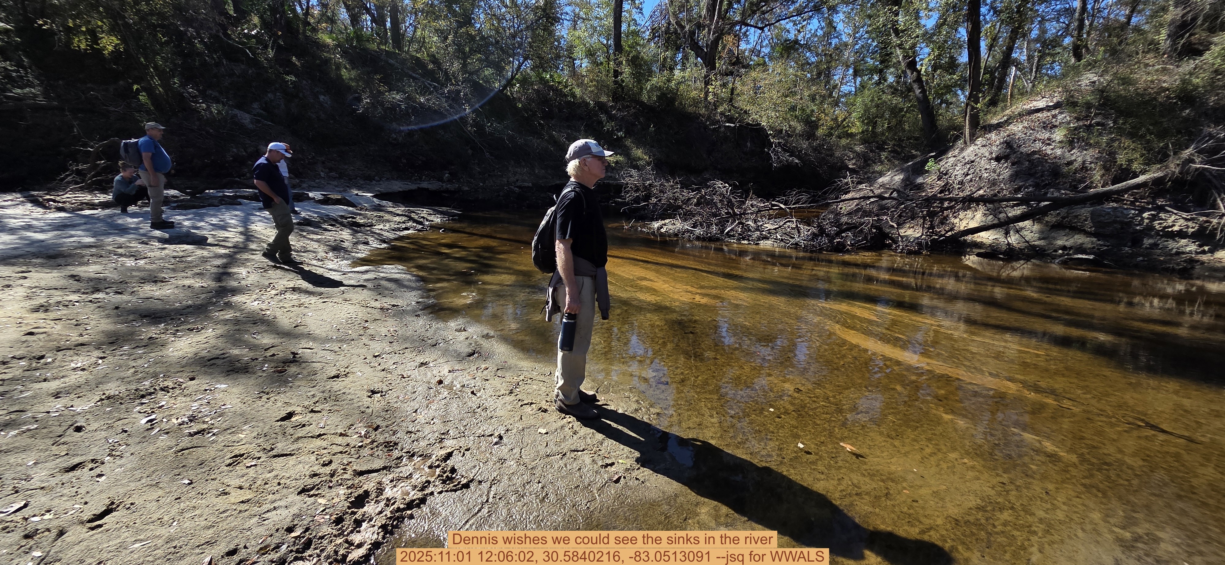 Dennis wishes we could see the sinks in the river, 2025:11:01 12:06:02, 30.5840216, -83.0513091 --jsq for WWALS