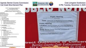 [Agenda: Berrien County Commission, Cole Livingston Subdivision, Cat Creek Nine Element Plan, 6 PM, Tuesday, November 4, 2025]