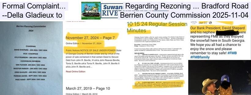 Formal Complaint... Regarding Rezoning ... Bradford Road --Della Gladieux to Berrien County Commission 2025-11-04
