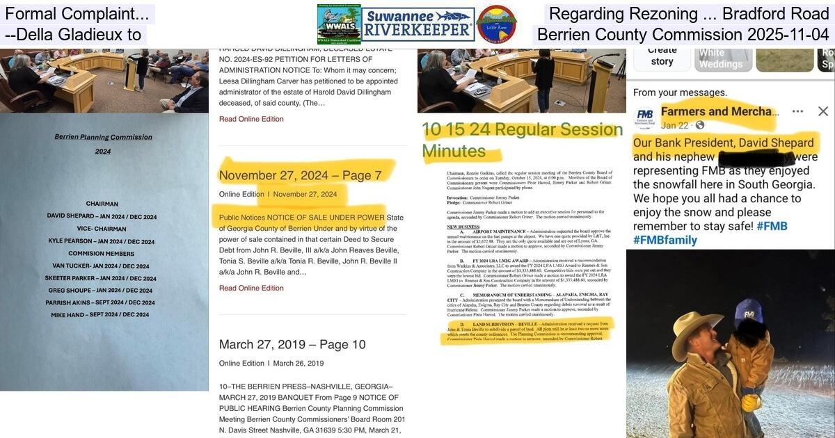 [Formal Complaint... Regarding Rezoning ... Bradford Road --Della Gladieux to Berrien County Commission 2025-11-04]