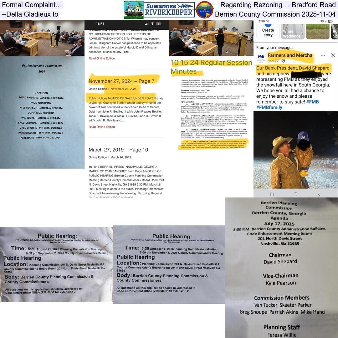 Formal Complaint... Regarding Rezoning ... Bradford Road --Della Gladieux to Berrien County Commission 2025-11-04